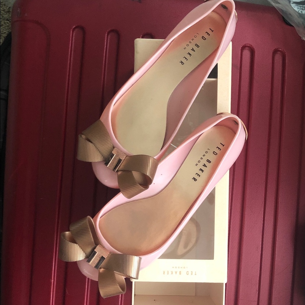Ted Baker Light Pink Flats with Brown Grosgrain Bow